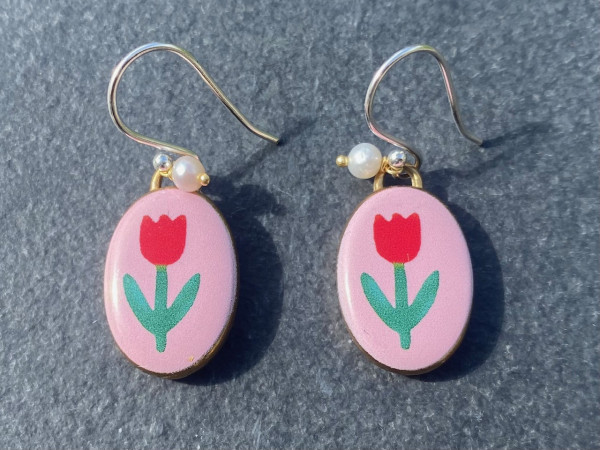 Handgemachte Medaillon Ohrringe Tulpe | 925 Silber | LIEBlingsSTÜKKE