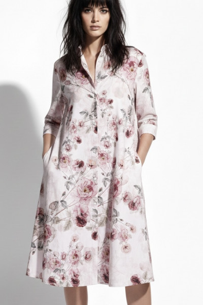 Damenkleid in A-Linie mit Blusenkragen, GOTS-Biobaumwolle, handgenäht, 100% made in Germany.