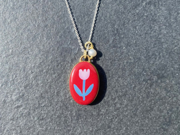 Kette mit Tulpen-Medaillon, Suesswasserperle & Sterlingsilber Ankerkette | LIEBlingsSTÜKKE