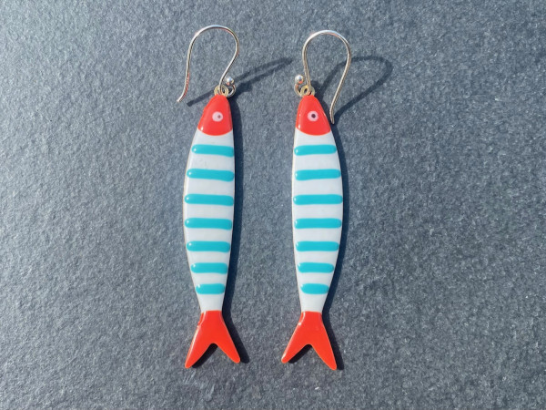 Emaille-Ohrringe Fisch 60mm | Handarbeit Silber | LIEBlingsSTÜKKE